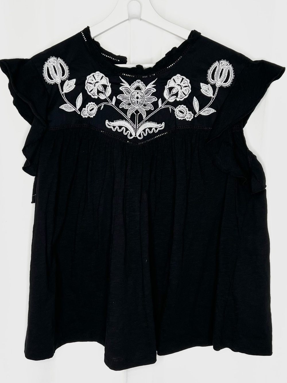 KNOX ROSE XXL BLACK WHITE EMBROIDERED FLORAL BOHO BABYDOLL TOP 100% COTTON
